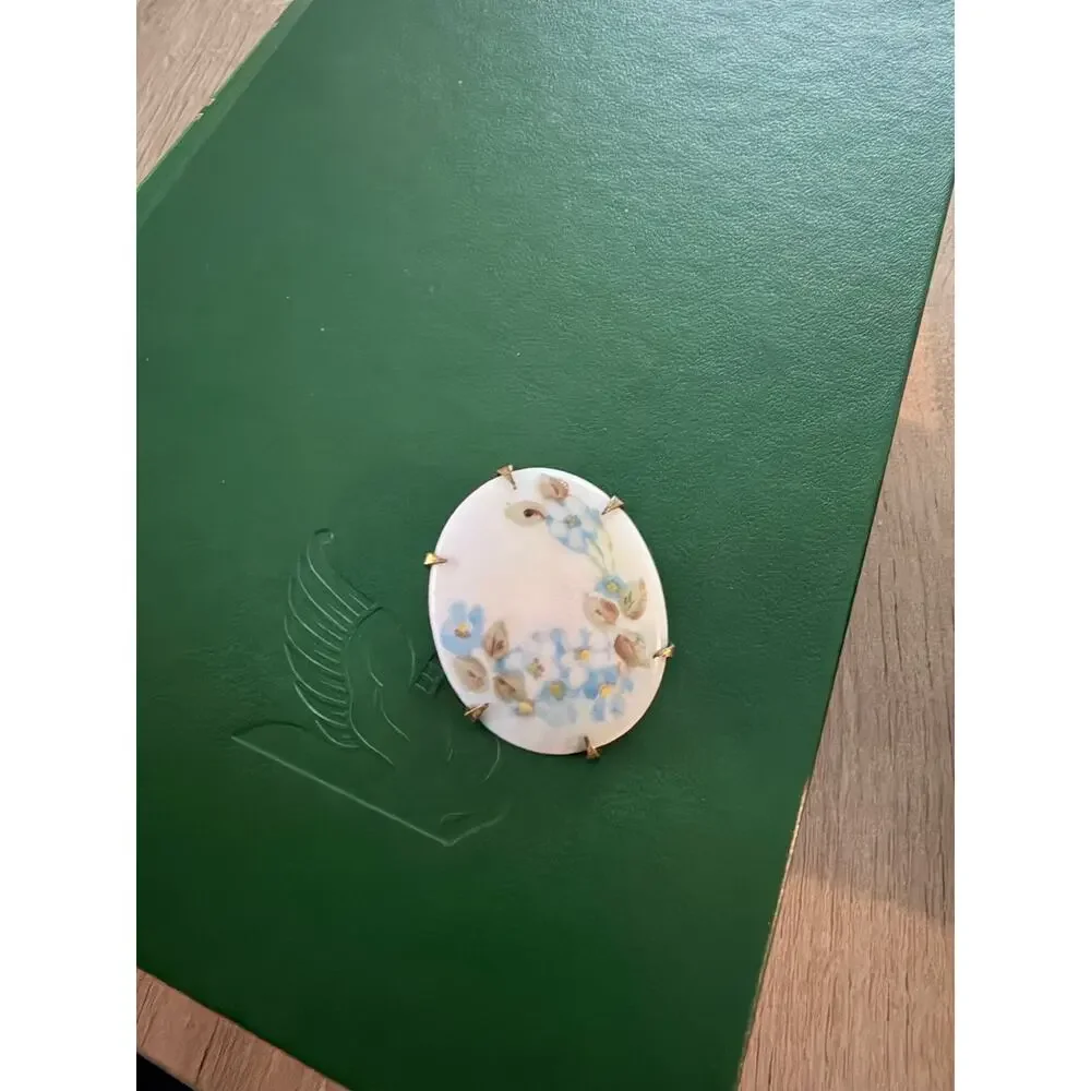 Vintage Porcelain Hand Painted Blue Forget Me Nots Brooch